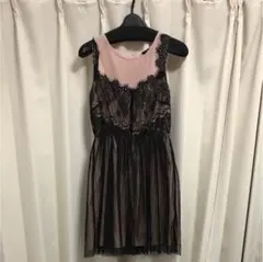 ワンピ ドレスレースピンクベージュ ブラック s ミニ フォーエバー21 結婚式