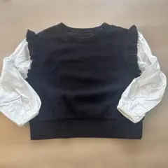 GU 長袖カットソー ブラック×ホワイト