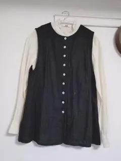 ミズイロインド　 麻100% ボタン付きベスト　ブラック　1回着用　日本製