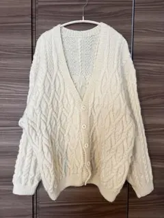 ヴィンテージ ケーブル編み ニットカーディガン アイボリー 古着