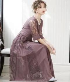 ワンピースドレス　パープル L 結婚式　二次会　同窓会　オケージョンドレス