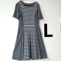 UK12サイズ ローラアシュレイ　ストライプ半袖ワンピース