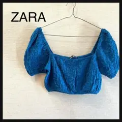 新品　ZARA ザラ クロップド丈 パフスリーブ  スクエアネック へそ出し