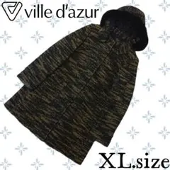 i41〚ville d'azur〛ヌートリアファートラ柄ウールロングコートXL寸