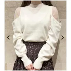 スナイデル　シースルーショルダーニットトップス　ピンクベージュ