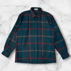 STARCUT ウール100% 長袖 チェック シャツ グリーン レッド L
