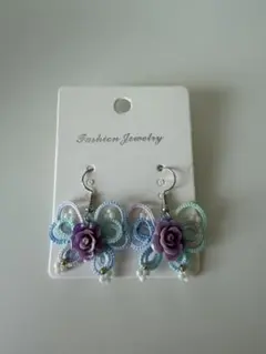 ハンドメイドピアス タティングレース　紫