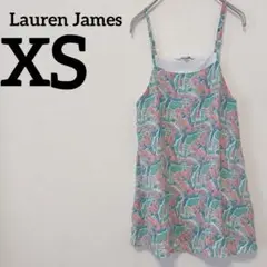 美品✨Lauren James【XS】 鳥柄 キャミソール 水色 ピンク