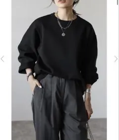 ボンジュールサガン　バレルスリーブサイドリブニットプルオーバー　ブラック