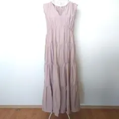 GRL リボン付きVネックノースリーブティアードワンピース　Lサイズ 新品未使用