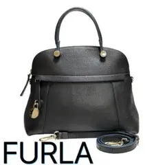 【未使用級】フルラ ショルダーバッグ パイパー 2way レザーブラック 中古・古着通販】FURLA (フルラ) パイパー2WAYショルダーバッグ