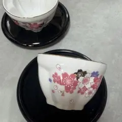 桜 湯呑み 茶碗 コースター付き 2個セット