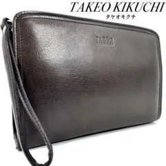 ✨美品✨タケオキクチ クラッチ セカンドバッグ ロゴ型押し ヴィンテージ こげ茶