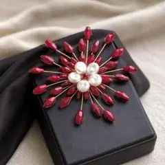 情熱の紅花ブローチ コサージュ ハンドメイド