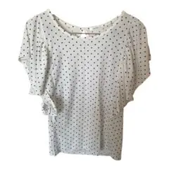 【最終値下げ】ドット柄フリフリ半袖シャツ ホワイト