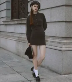 eimy istoire ロゴボタンニットワンピース＋カーディガン