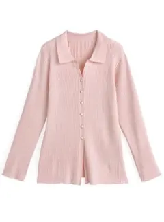 GRL スキッパーリブニットカーディガン　ピンク