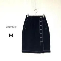 【DGRACE】綿100% ひざ丈 ブラック デニムスカート デイリーカジュアルのサムネイル