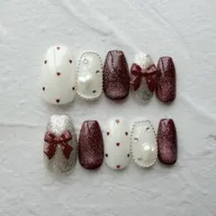 ネイルチップ　サイズオーダー　リボン　ハート　マグネット　フラッシュ