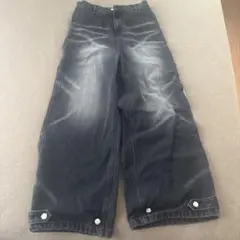 ブラック ワイドパンツ ダメージ加工