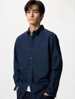 ユニクロ UNIQRO オックスフォードシャツ 長袖 ブルー系 ボタンダウン 2