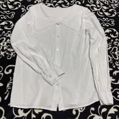 GU ホワイト レース襟 長袖シャツ ブラウス　ビッグカラー