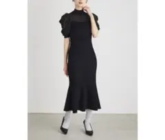 リエンダ　rienda パフスリーブ シフォン コンビKnit OP ワンピース