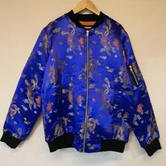 UK製 スカジャン サイズS程度 ブルー 和柄 ブルゾン ジャケット MA-1