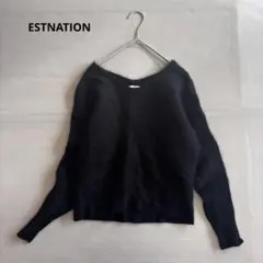 【エストネーション】長袖ニット　セーター　毛混　Vネック　黒　ブラック（38）