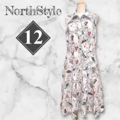 NorthStyle 蝶 花柄 ノースリーブシャツワンピース 【12】バタフライ