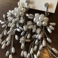 【No.953】豪華おおぶり楕円パールだらけロングイヤリング新品華やか上品高級感