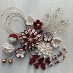 つまみ細工髪飾り　えんじ色　正絹　成人式　卒業式　結婚式　前撮り　入学式