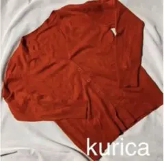 kurica 長袖カーディガン オレンジ フリーサイズ