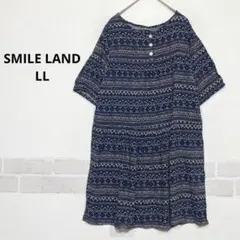 SMILE LAND 半袖 ひざ丈ワンピース ネイビー チュニック丈 L026のサムネイル