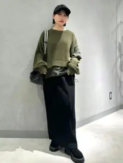 【新品】LASUD　異素材ドッキングヘムMA-1ニット