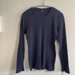 無印良品　MUJI ストレッチリブ編みクルーネック長袖Ｔシャツ　婦人L ネイビー