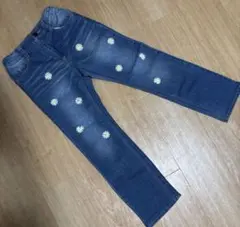 petit main デニムパンツ 花柄刺繍 130