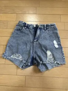 レピビアルマリオ　デニムブルー ダメージ加工 ハーフパンツ S