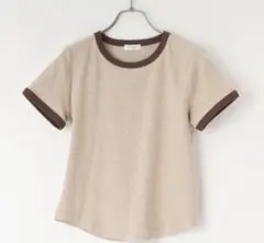 LOWRYS FARM リンガーTシャツ 半袖 ベージュ×ブラウンのサムネイル