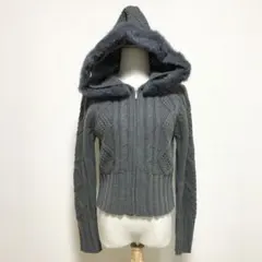 美品　SOPHIiA ファー付き フード　ニットパーカー グレー M