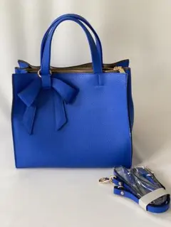 バッグ　ショルダー　青　ブルー　リボン　シンプル　可愛い