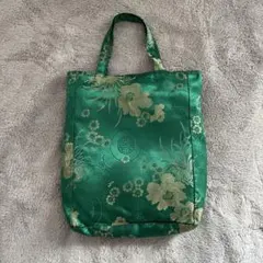 チャイナ風 刺繍 サテン グリーン ミニバッグ