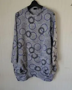 冬物最終価格　新品　20201 グレー 円形模様 長袖チュニック　M−L