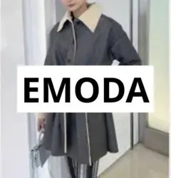 EMODAグレー 合成皮革 ムートンコート ベルト付き