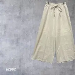 ワイドパンツ ウエストゴム 麻混 イージー　カジュアル 春夏 ホワイト L