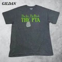 GILDAN Tシャツ L チャコール 蛍光グリーン プリント アメカジ 古着
