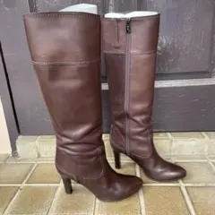 銀座かねまつ　24.5cm ブラウン　レザー　ヒール　ロングブーツ