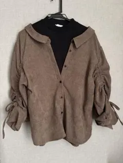 ブラウン コーデュロイ シャツ 　重ね着風トップス