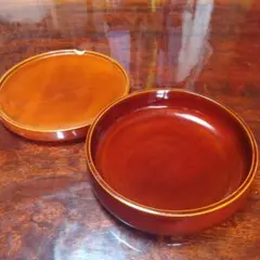 茶色の蓋付き漆器 中型 昭和レトロ