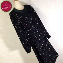 レトロ セットアップ ブラウス スカート レース ドット柄 花柄 古着 黒